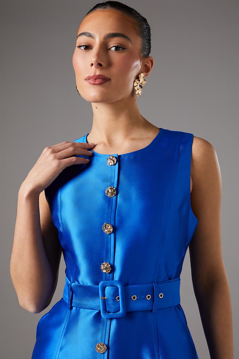 Button Through Belted A-Line Dress, Alternate, color, Cobalt
