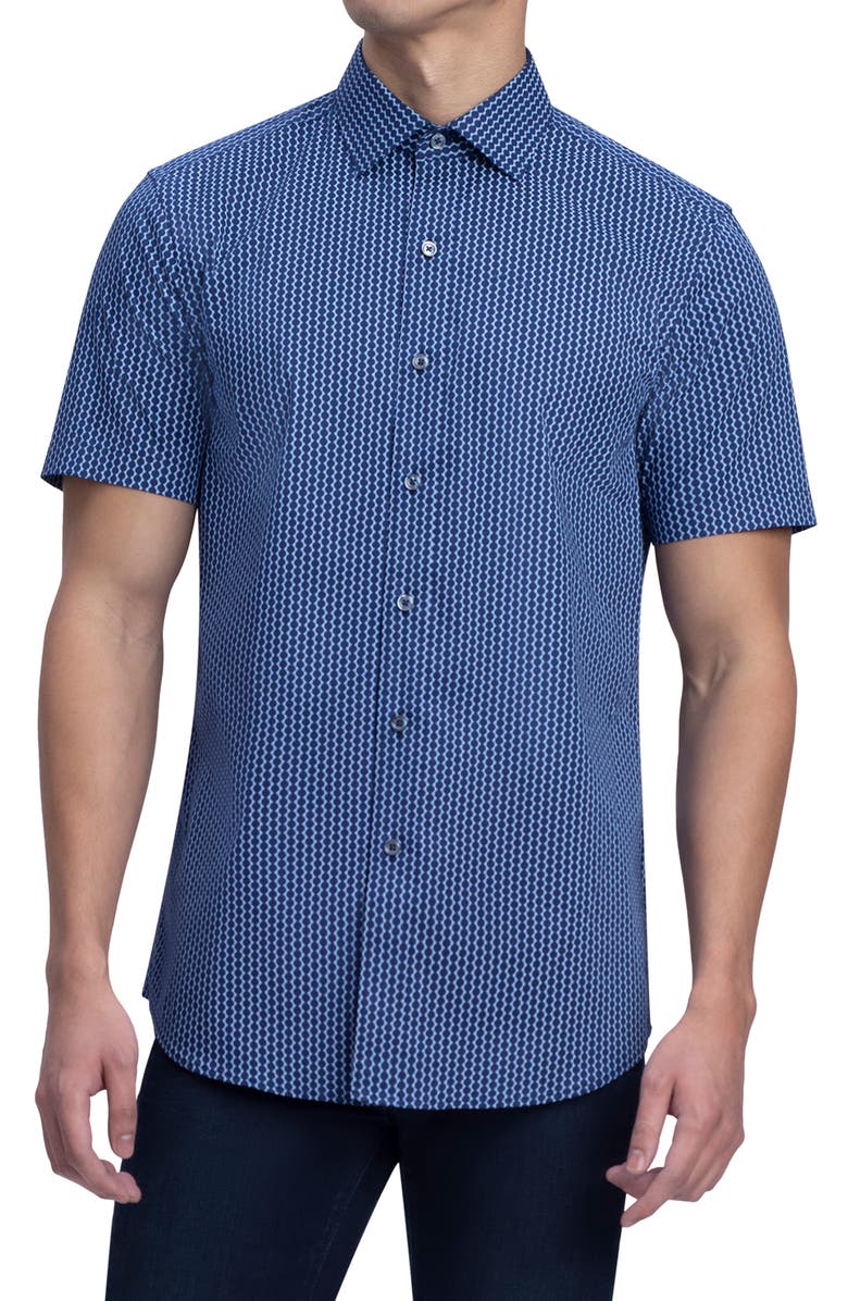 Bugatchi Classic Fit Short Sleeve Stretch Cotton Button-Up Shirt, Main, color, 