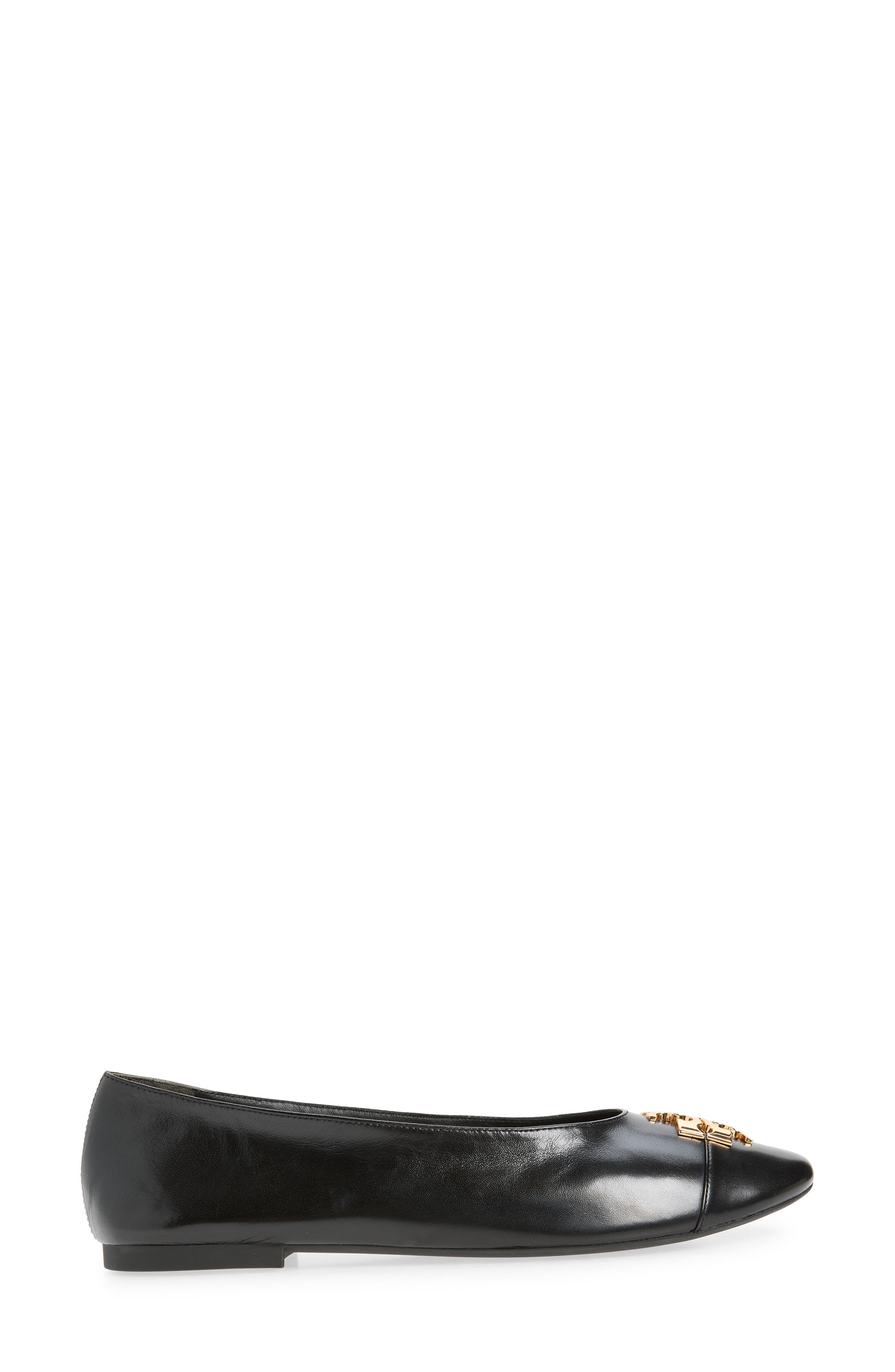 Tory Burch Charlie Cap Toe Ballet Flat, Alternate, color, Perfect Black / Gold