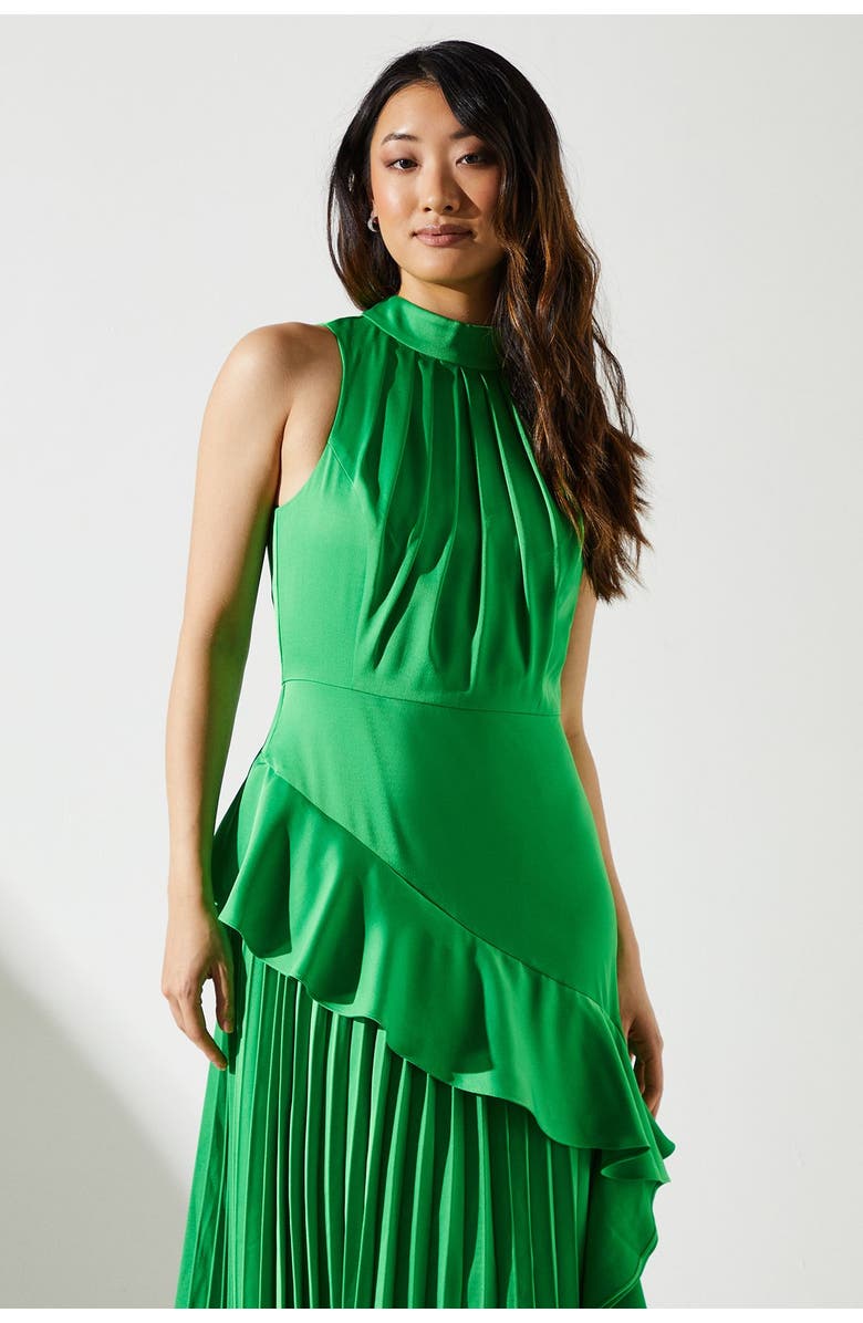 Coast Sleeveless Ruffle Satin Dress, Alternate, color, Green