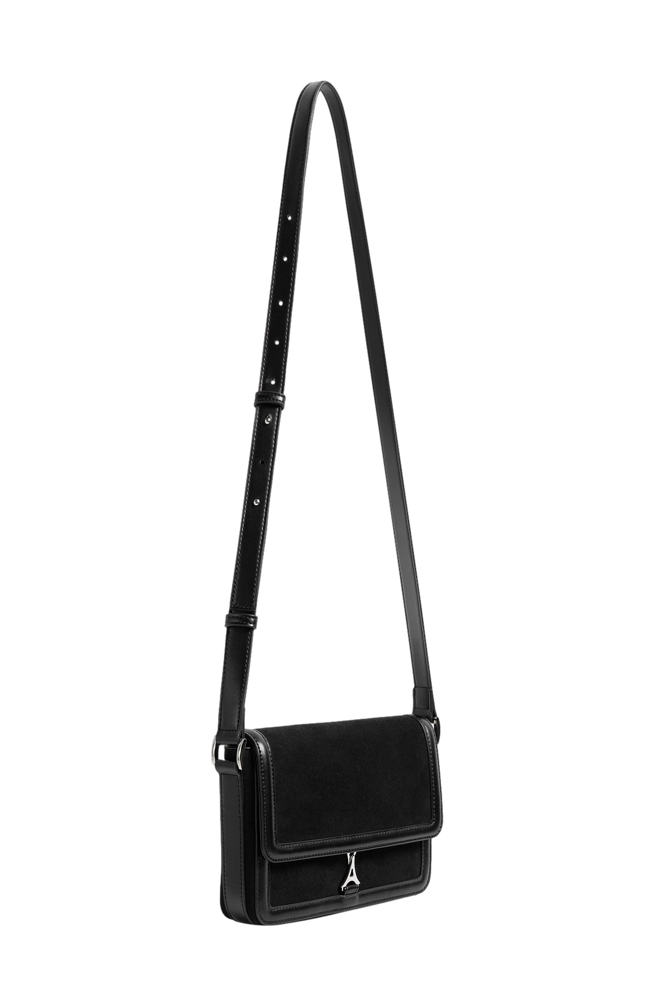 Manière De Voir Suede & Leather Crossbody Bag, Alternate, color, Black