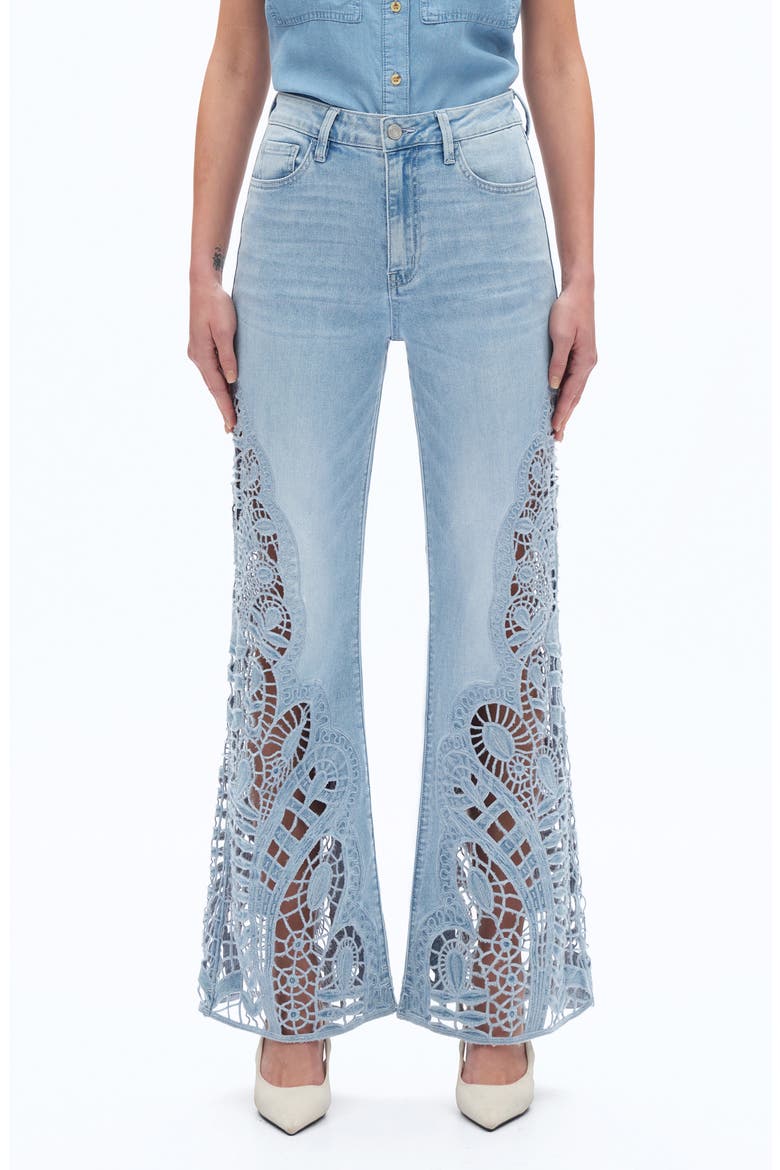 High Waist Embroidered Wide Leg Jeans, Main, color, CORNFLOWER