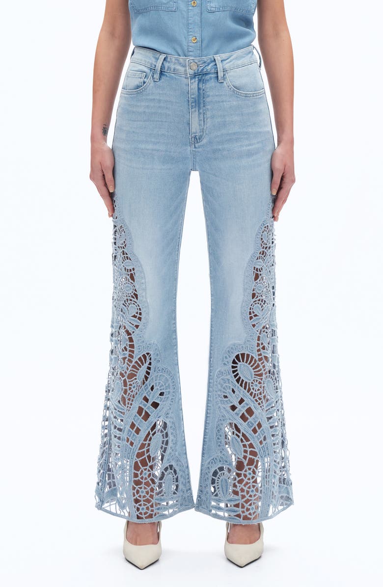 Bayeas High Waist Embroidered Wide Leg Jeans, Main, color, Cornflower