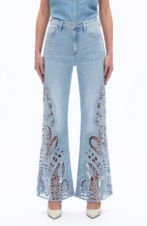 High Waist Embroidered Wide Leg Jeans