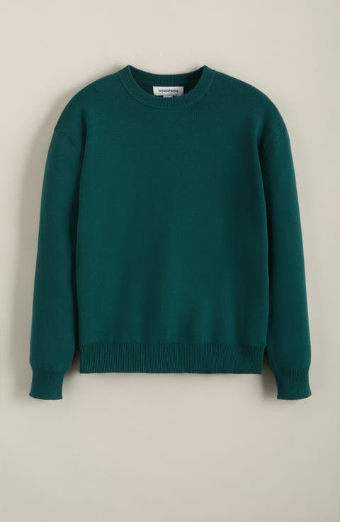 Relaxed Fit Crewneck Cotton Blend Sweater