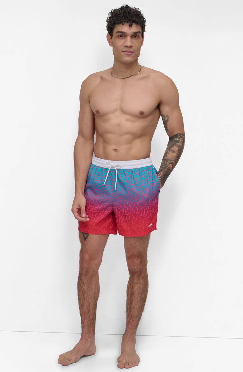 DKNY Modern Euro Swim Trunks, Alternate, color, Red Multi