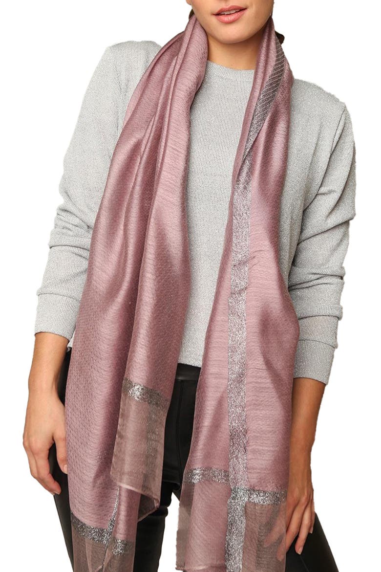 Shimmer Border Scarf, Main, color, PURPLE