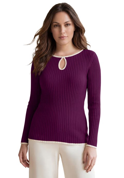 Ribbed Keyhole Pullover Sweater (plus)
