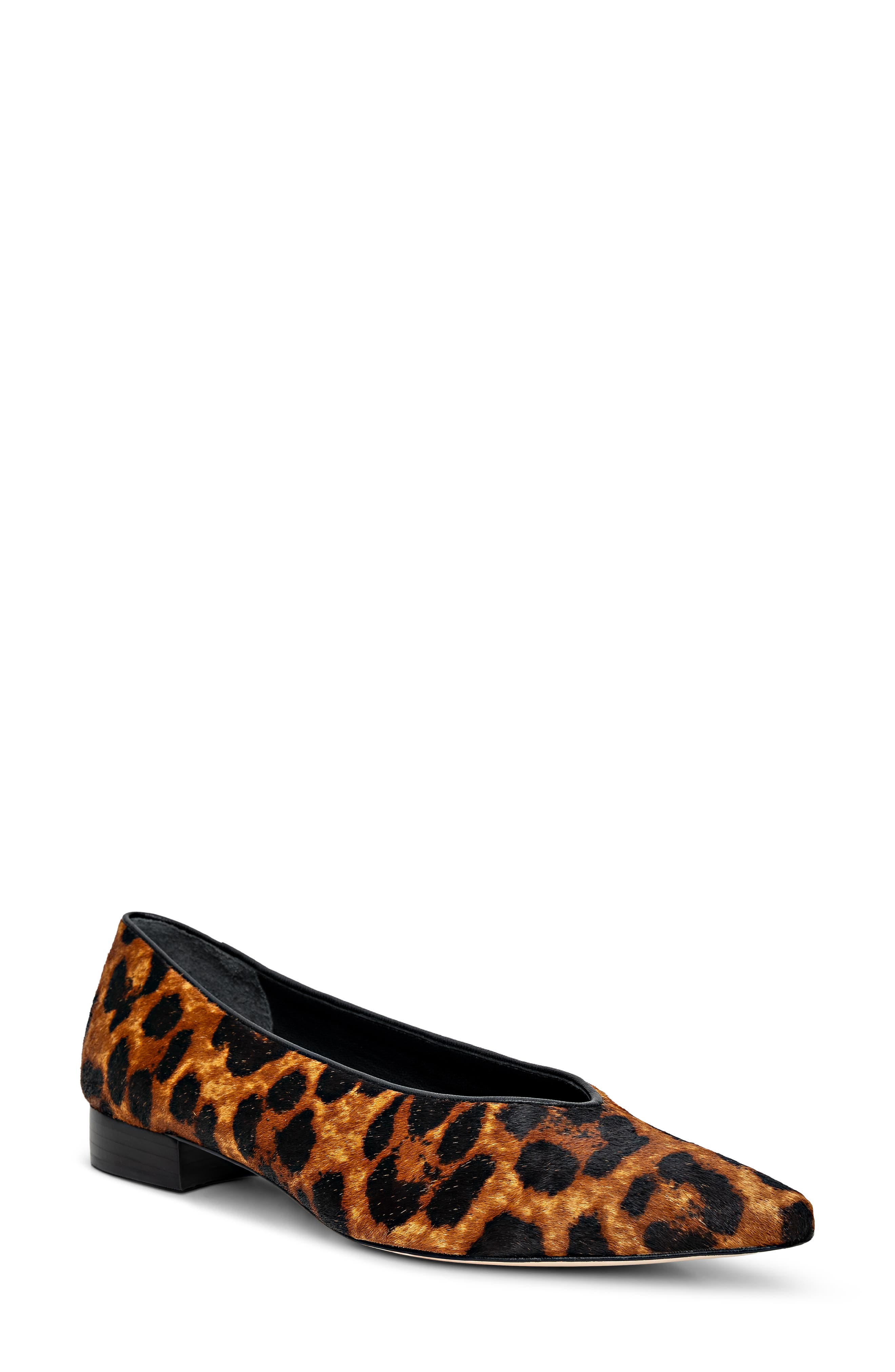 L'AGENCE Suzanne Pointed Toe Flat, Main, color, Leopard Hair Calf