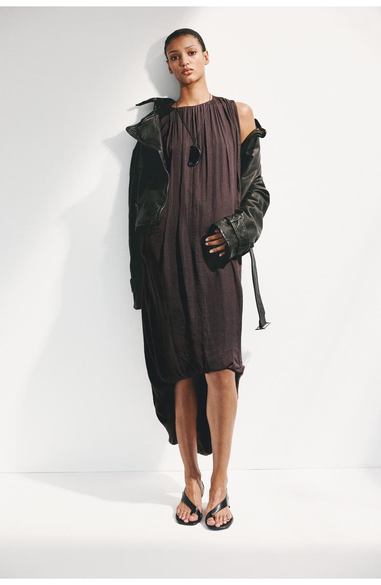 H&M Draped Bubble-hem Dress, Alternate, color, Dark Brown