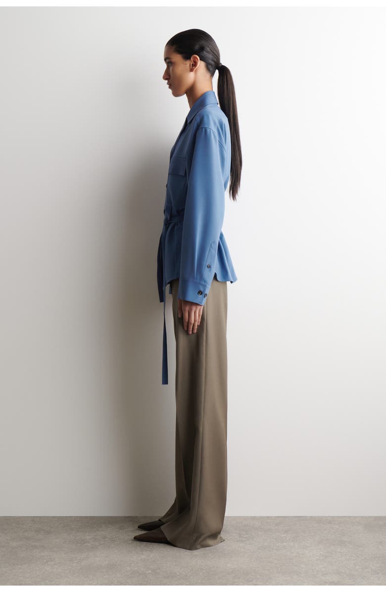 COS Belted Merino Wool Blend Utility Shirt, Alternate, color, Blue