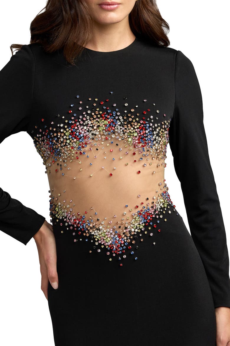 Long Sleeve Sheer Detail Jersey Mermaid Gown, Alternate, color, Black
