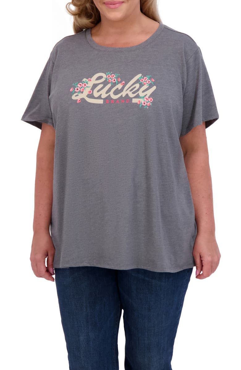 Lucky Brand Floral Logo Graphic T-Shirt, Main, color, Iron Ore