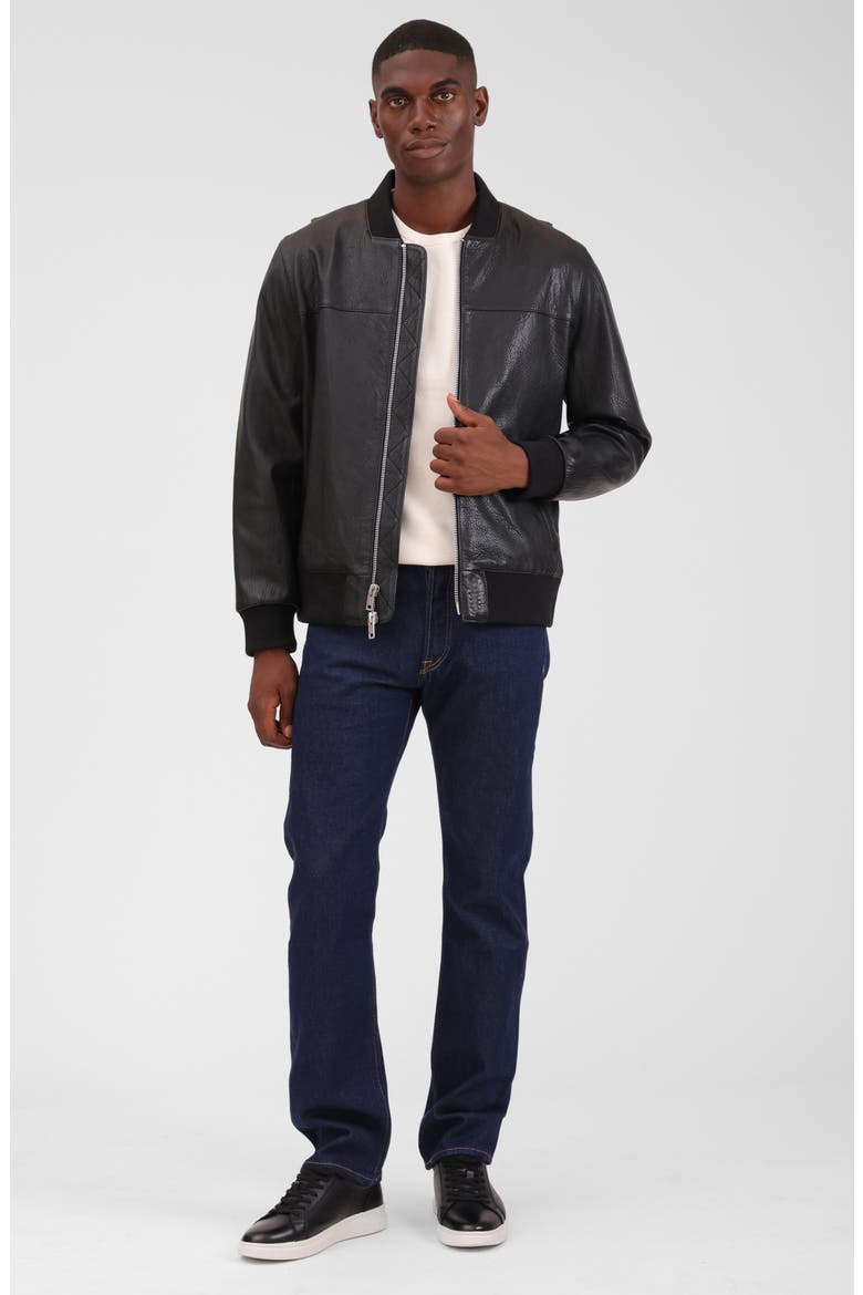 Leather Bomber Jacket, Alternate, color, BLACK
