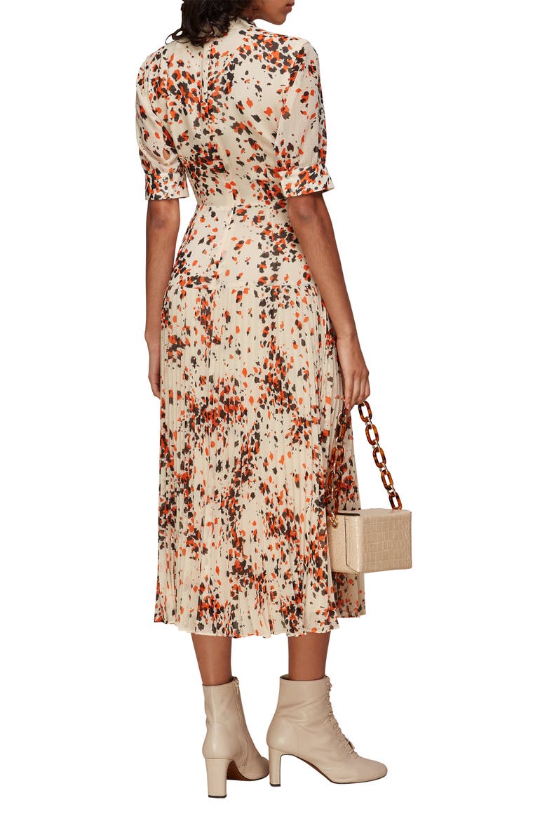 Mottled Animal Print Pleated Midi Dress, Alternate, color, CREAM/ MULTI