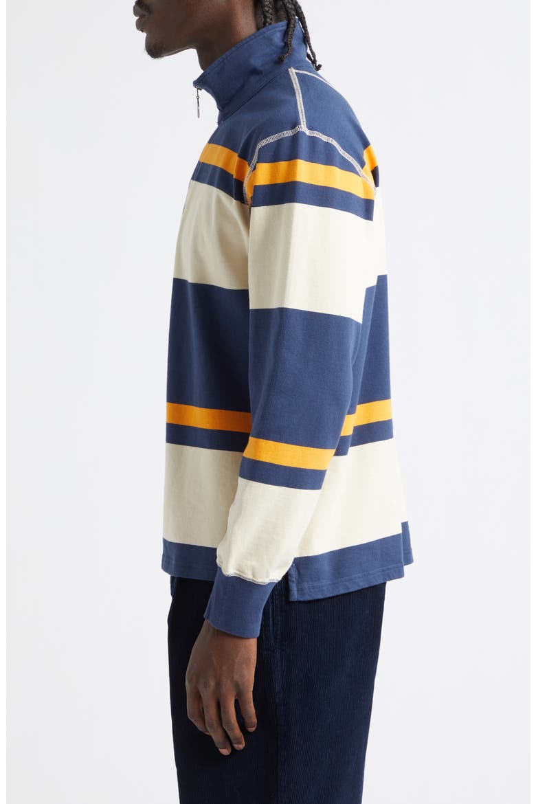 Stripe Quarter Zip Cotton Rugby Shirt, Alternate, color, ECRU NAVY YELLOW