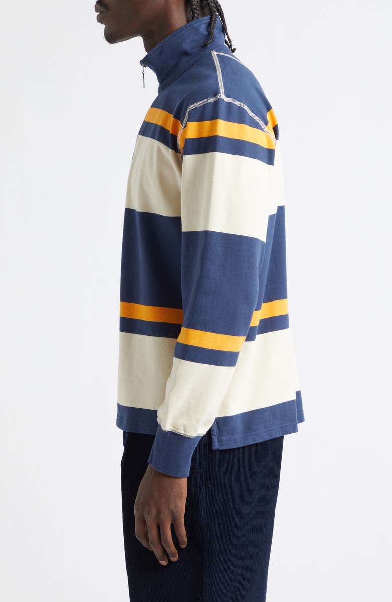 Drake's Stripe Quarter Zip Cotton Rugby Shirt, Alternate, color, Ecru Navy Yellow