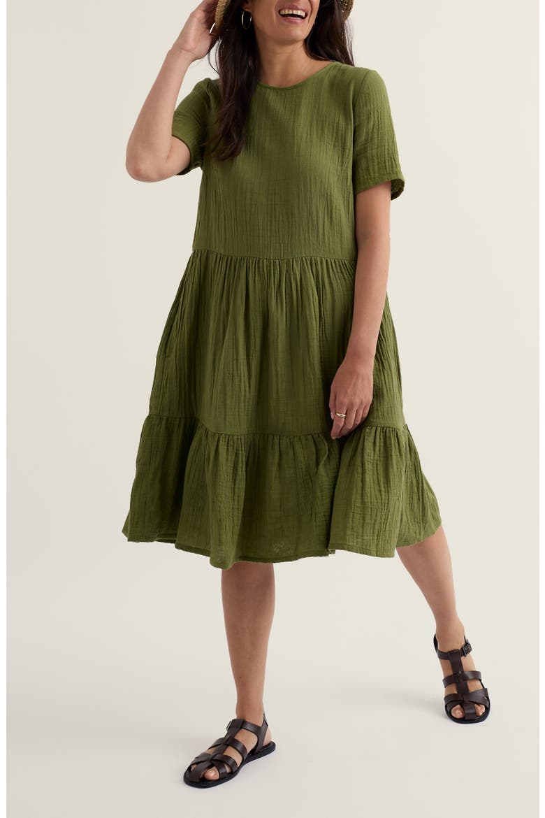 Pebble Comb Organic Cotton Double Gauze Dress, Main, color, CREEK