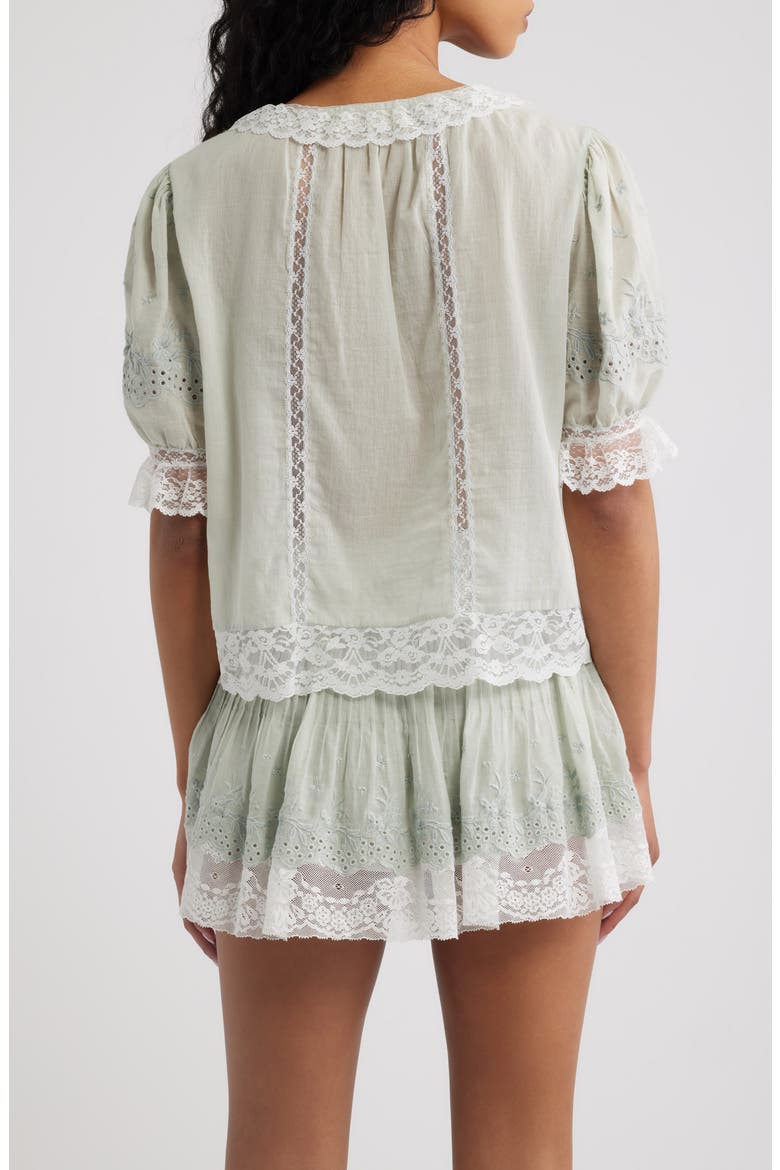 Maurelle Lace Trim Cotton Top, Alternate, color, EAU DE NIL