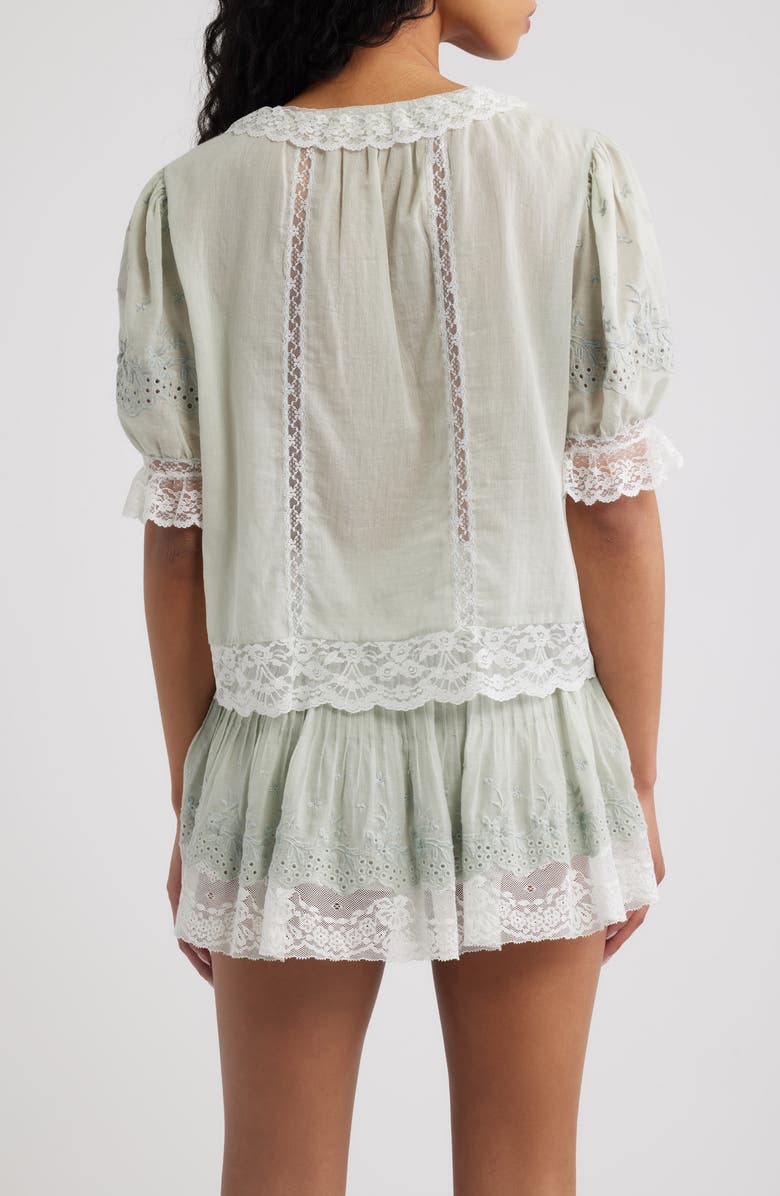 LoveShackFancy Maurelle Lace Trim Cotton Top, Alternate, color, Eau De Nil