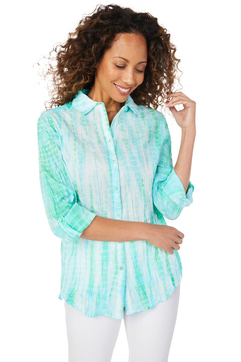 Zoey Crinkle Cotton Tie Dye Blouse, Alternate, color, TURQUOISE TIDE