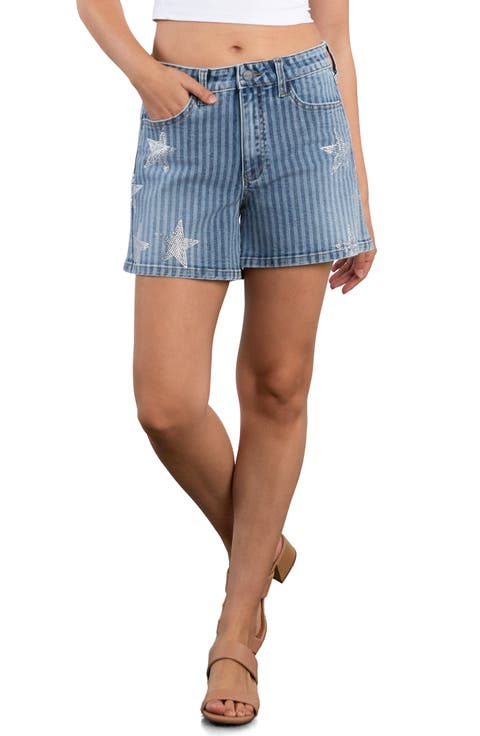 Star Striped Denim Shorts