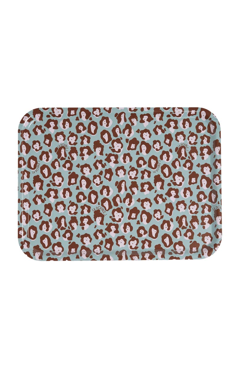 La DoubleJ Rectangular Printed Tray Lady Leopard Acqua Acquamarin, Main, color, Lady Leopard Acqua Acquamarin