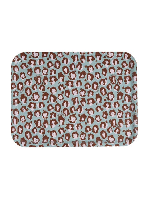 Rectangular Printed Tray Lady Leopard Acqua Acquamarin