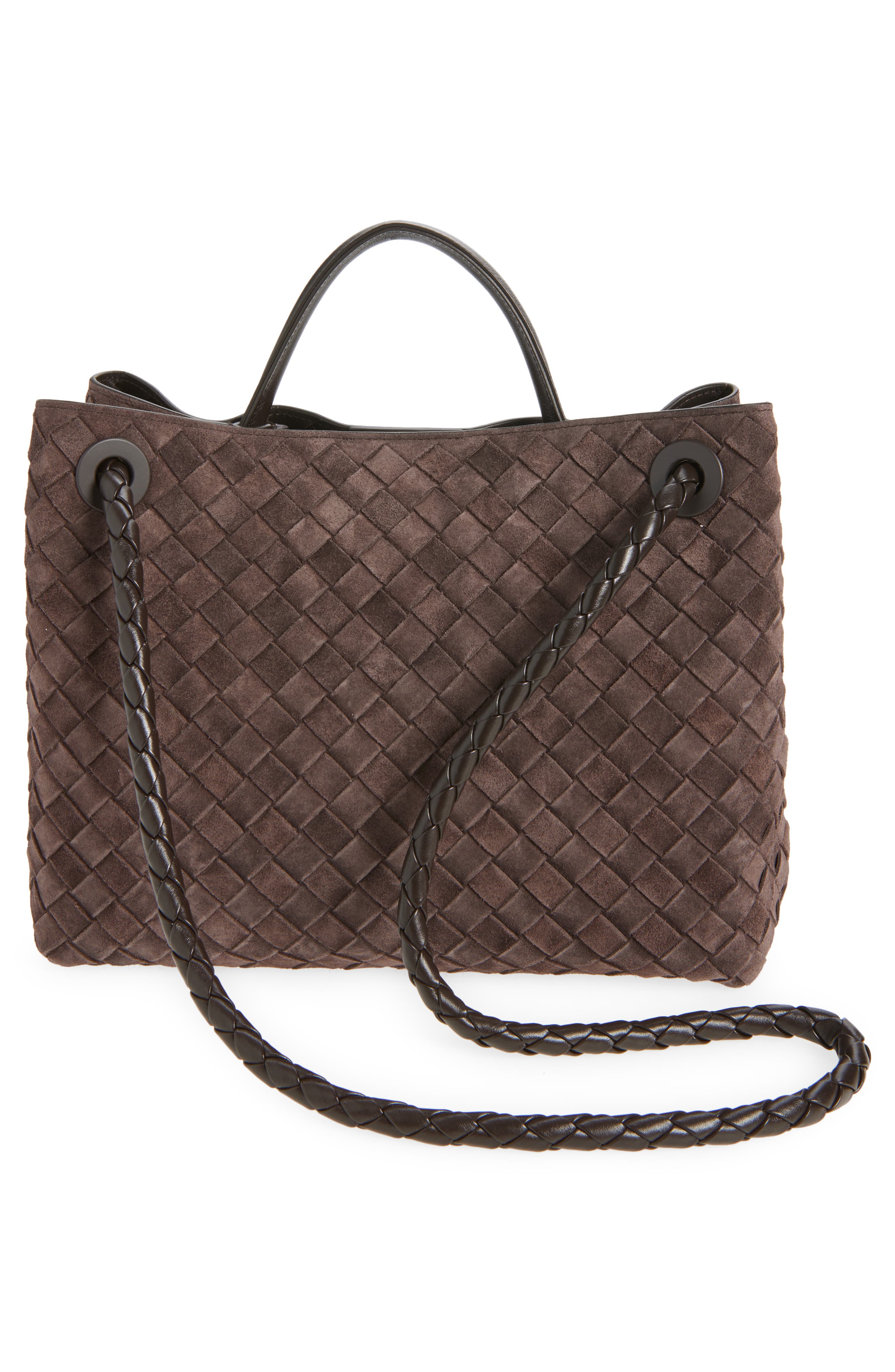 Bottega Veneta Medium Andiamo Intrecciato Suede Shoulder Bag, Alternate, color, 2272 Fondant-M Brass-Fond