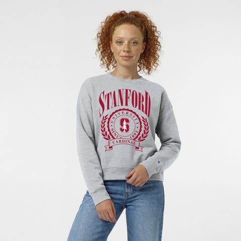 Women's Champion Heather Gray Stanford Cardinal Academic Crest Powerblend Crewneck Sweatshirt