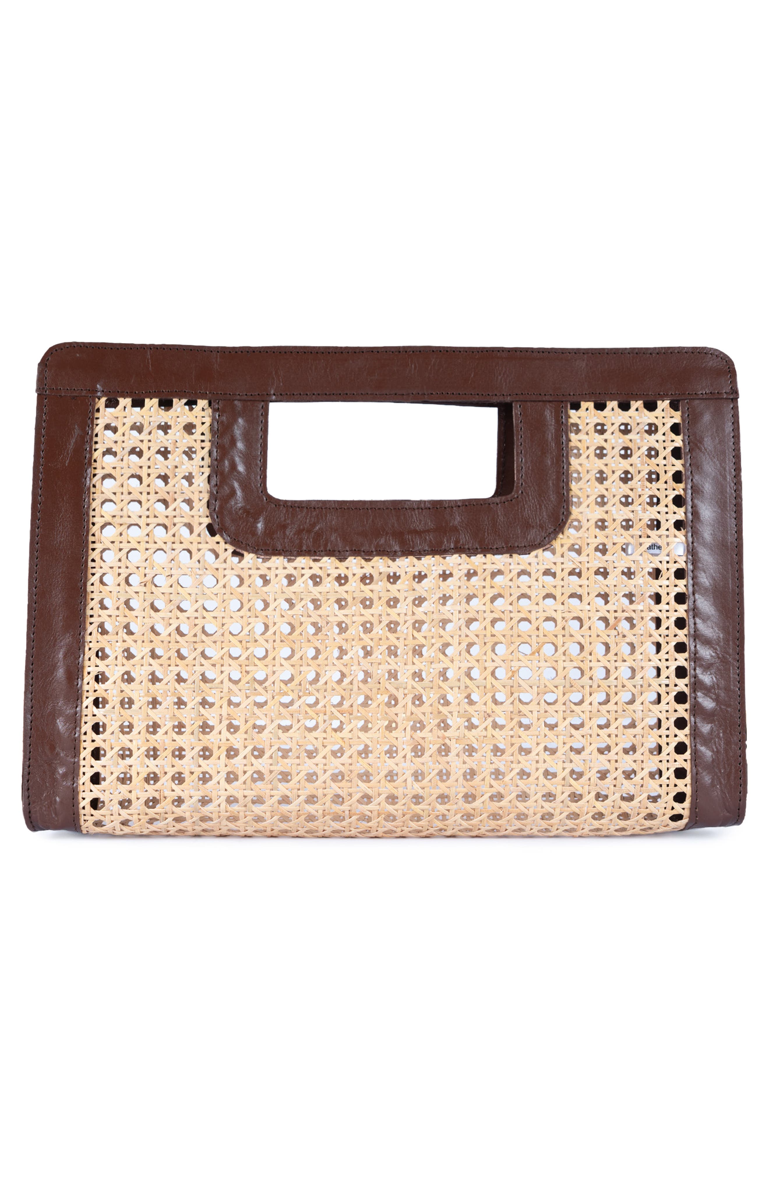 Jelavu Delmar Rattan & Leather Frame Clutch, Alternate, color, Chocolate