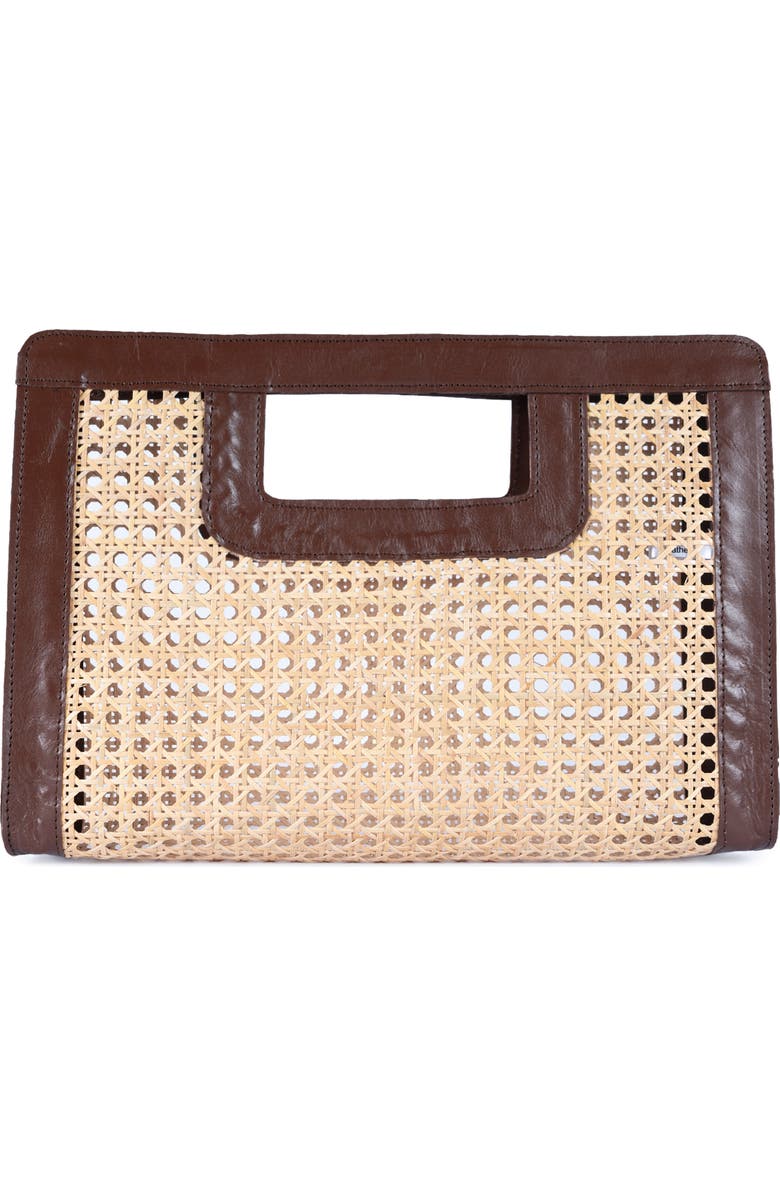 Jelavu Delmar Rattan & Leather Frame Clutch, Alternate, color, Chocolate