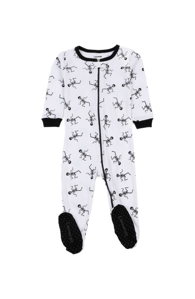 Leveret Footed Cotton Halloween Matching Family Pajamas, Fun Prints, Main, color, White Skeleton