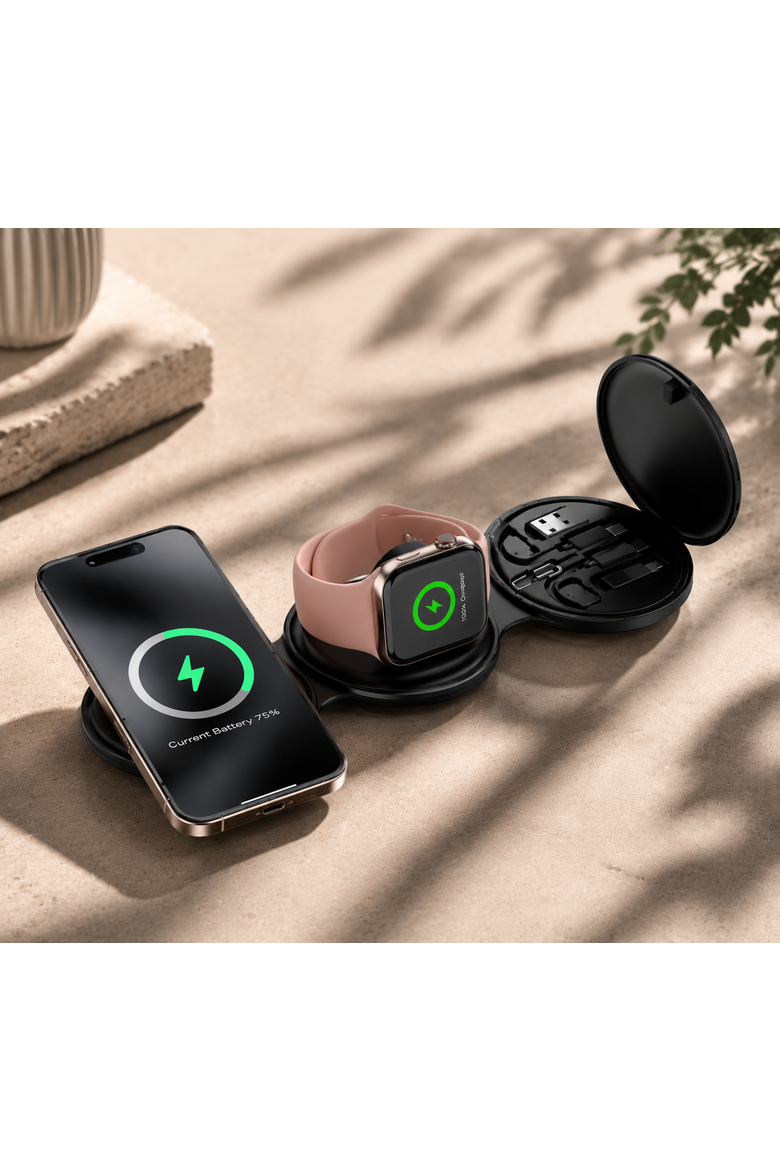 5-in-1 Folding Wireless Charging Station, Alternate, color, Black