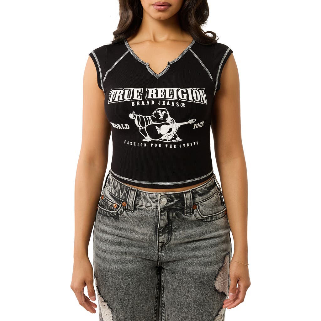 TRUE RELIGION TRUE RELIGION CONTRAST STITCH CROP GRAPHIC T-SHIRT