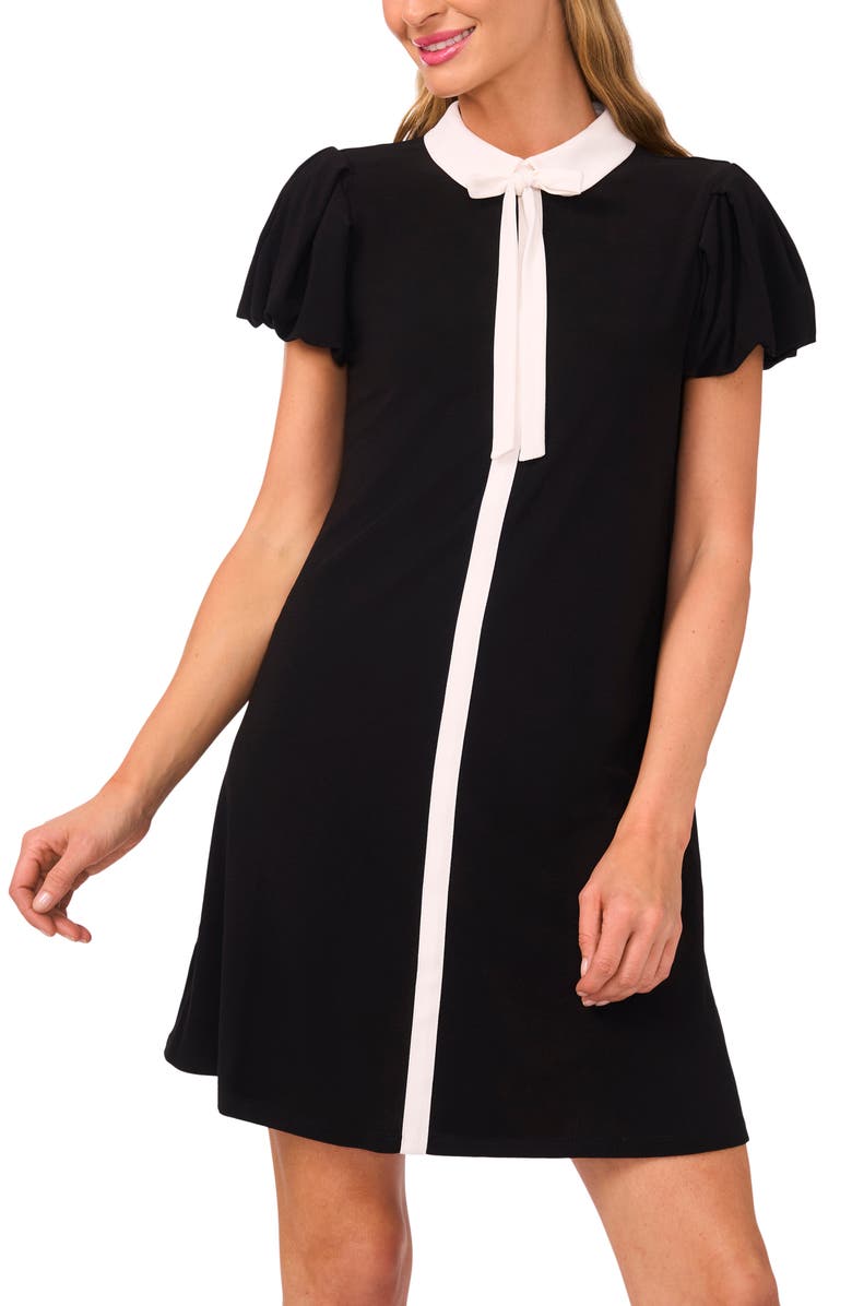 CeCe Tie Neck Puff Sleeve Dress, Alternate, color, 