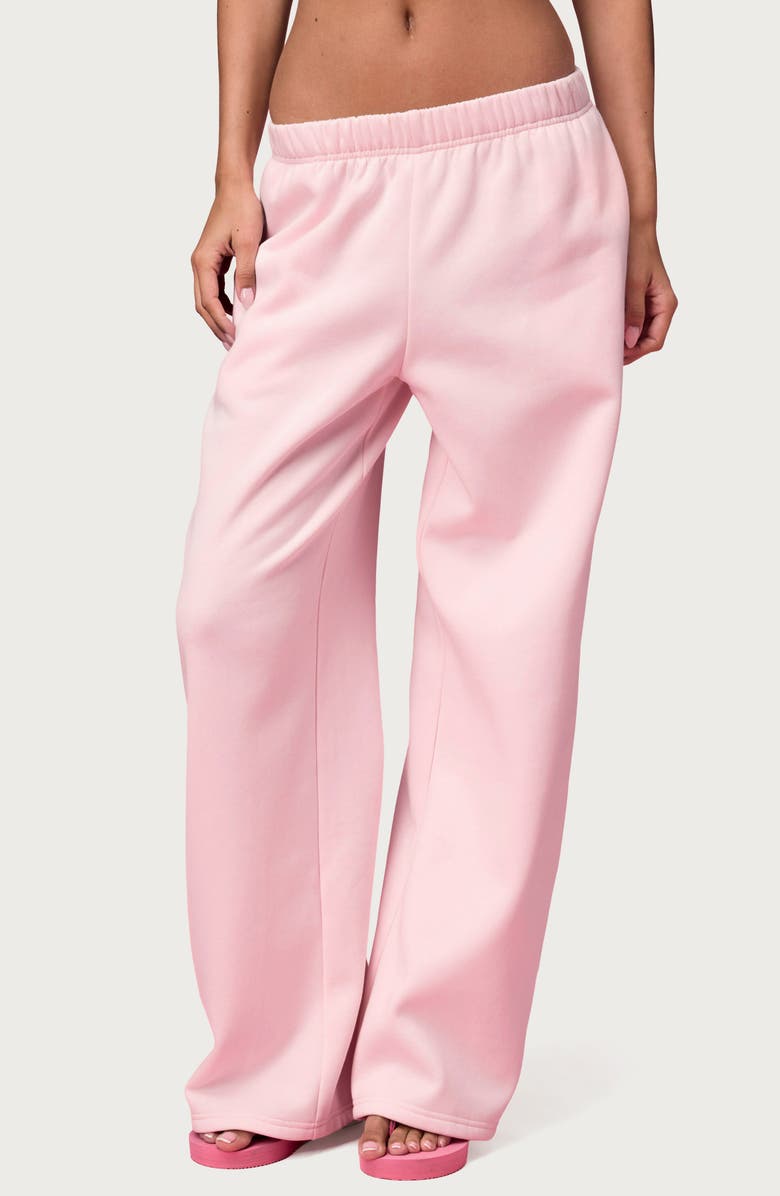 EDIKTED x Barbie<sup>™</sup> Heart Logo Wide Leg Sweatpants, Main, color, Light-Pink