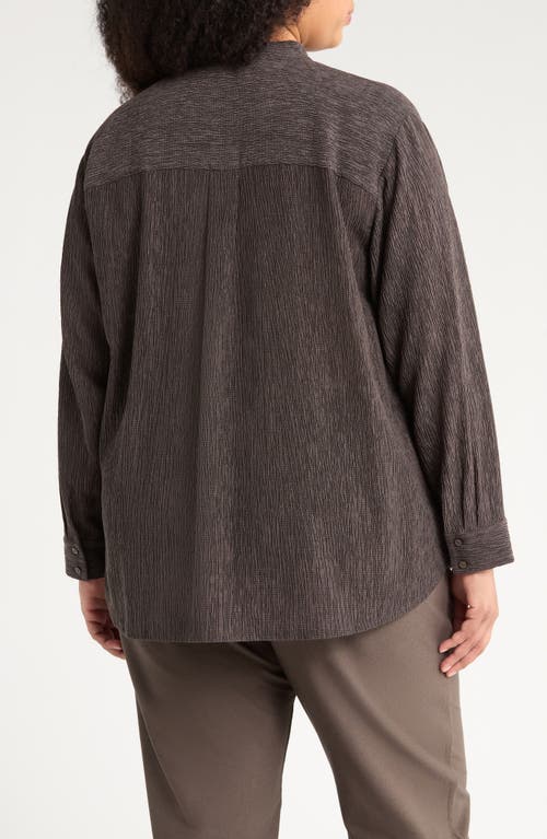 Eileen Fisher Mandarin Collar Button-up Shirt In Brown