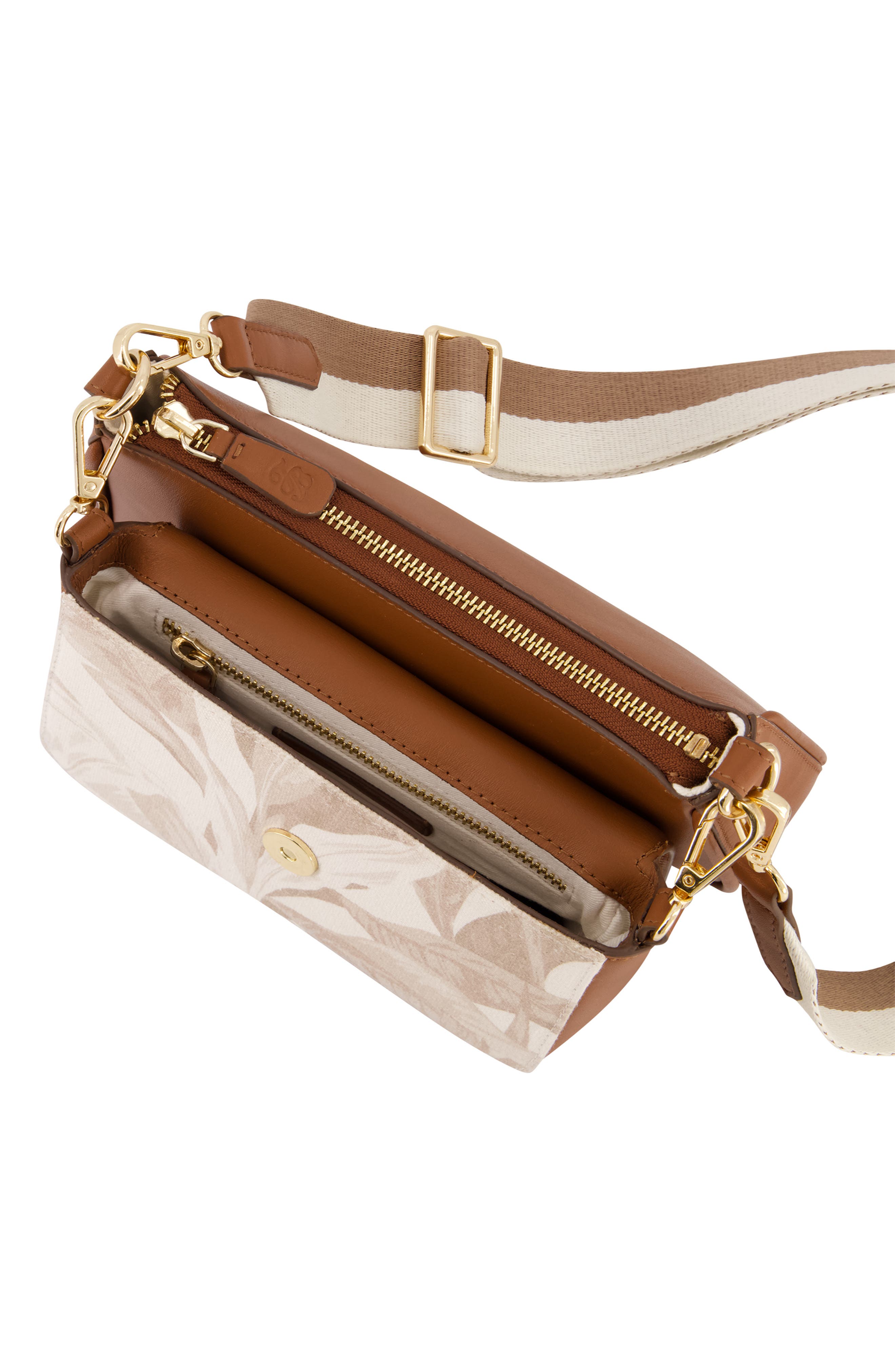 Tommy Bahama Floral Canvas & Leather Trim Double Crossbody Bag, Alternate, color, Brown Multi