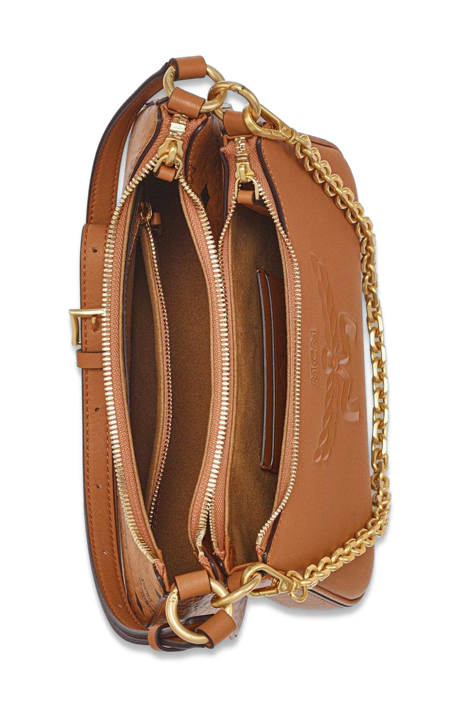 MCM Aren Duo Hobo in Visetos, Alternate, color, Cognac