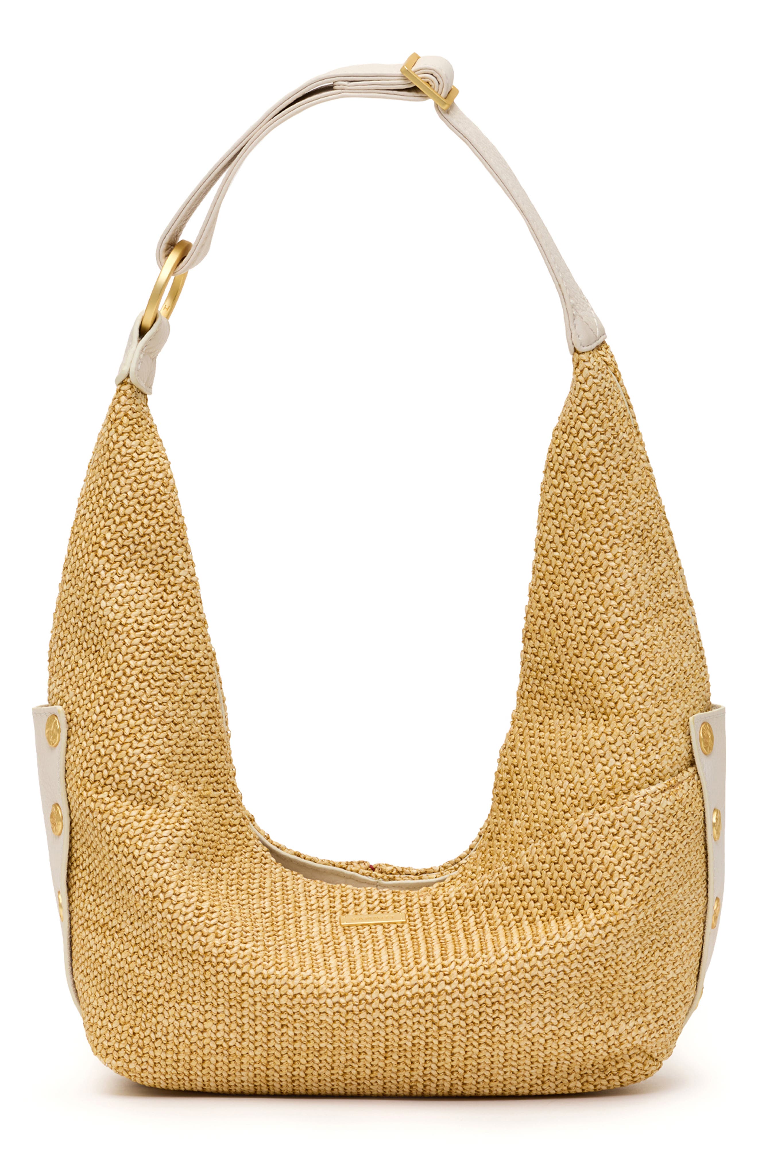 HAMMITT Tom Zip Medium Hobo Bag, Alternate, color, Calla Lily White Raffia/ Gold