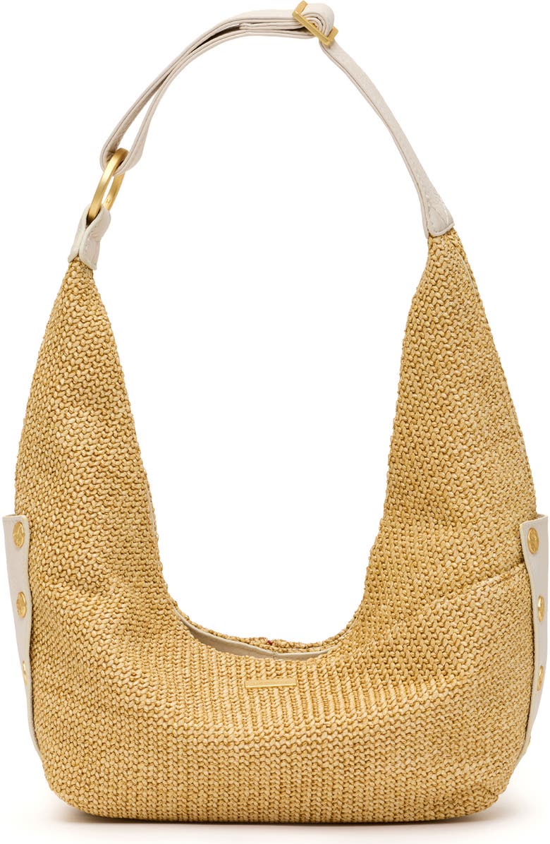 HAMMITT Tom Zip Medium Hobo Bag, Alternate, color, Calla Lily White Raffia/ Gold