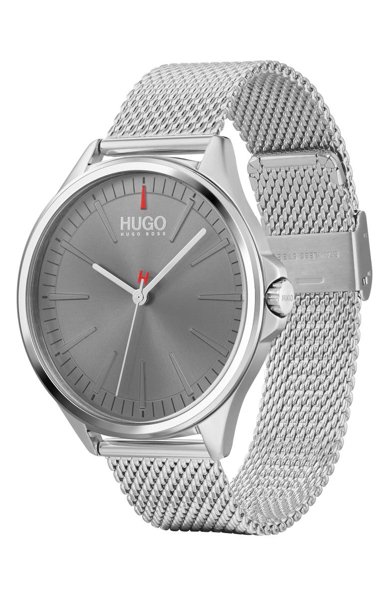 BOSS HUGO Smash Mesh Strap Watch, 43mm, Alternate, color, 