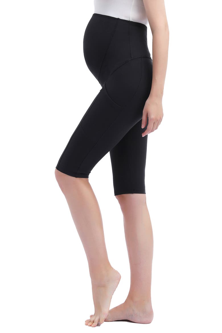 Flo Belly & Back Support Pocket Maternity Capri Tights, Alternate, color, BLACK