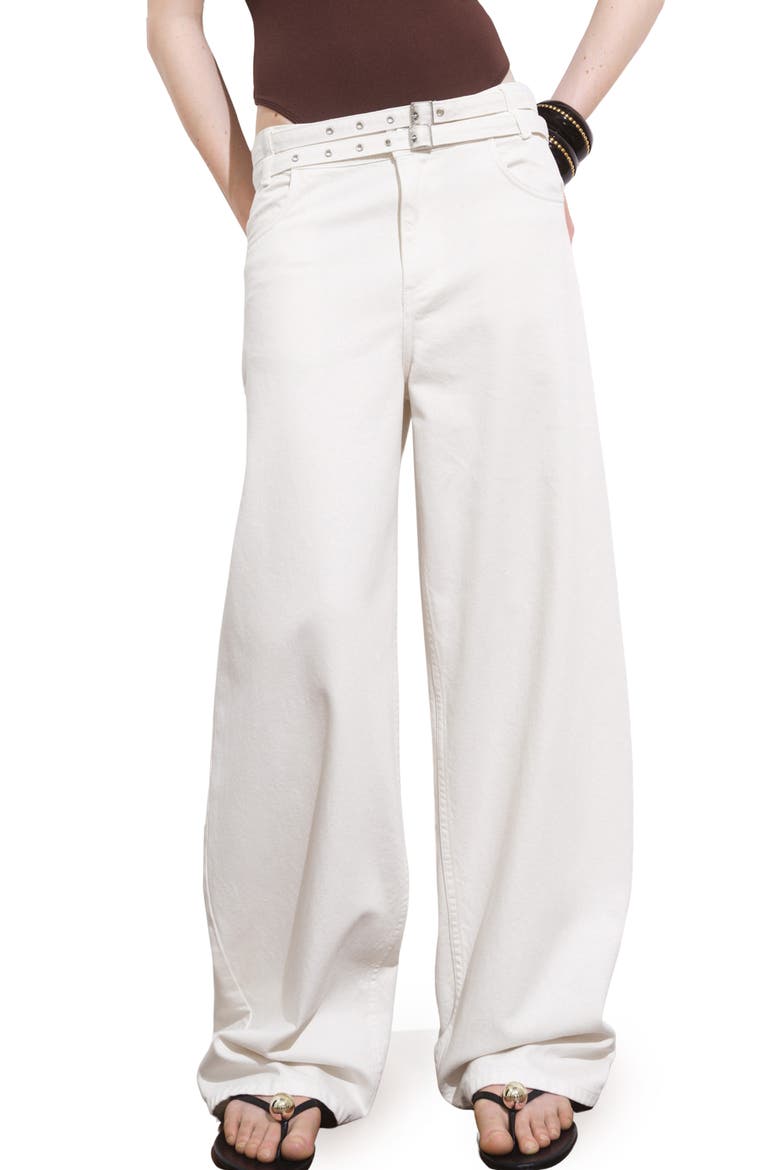 Double Belt Balloon Jeans, Main, color, OFF WHITE