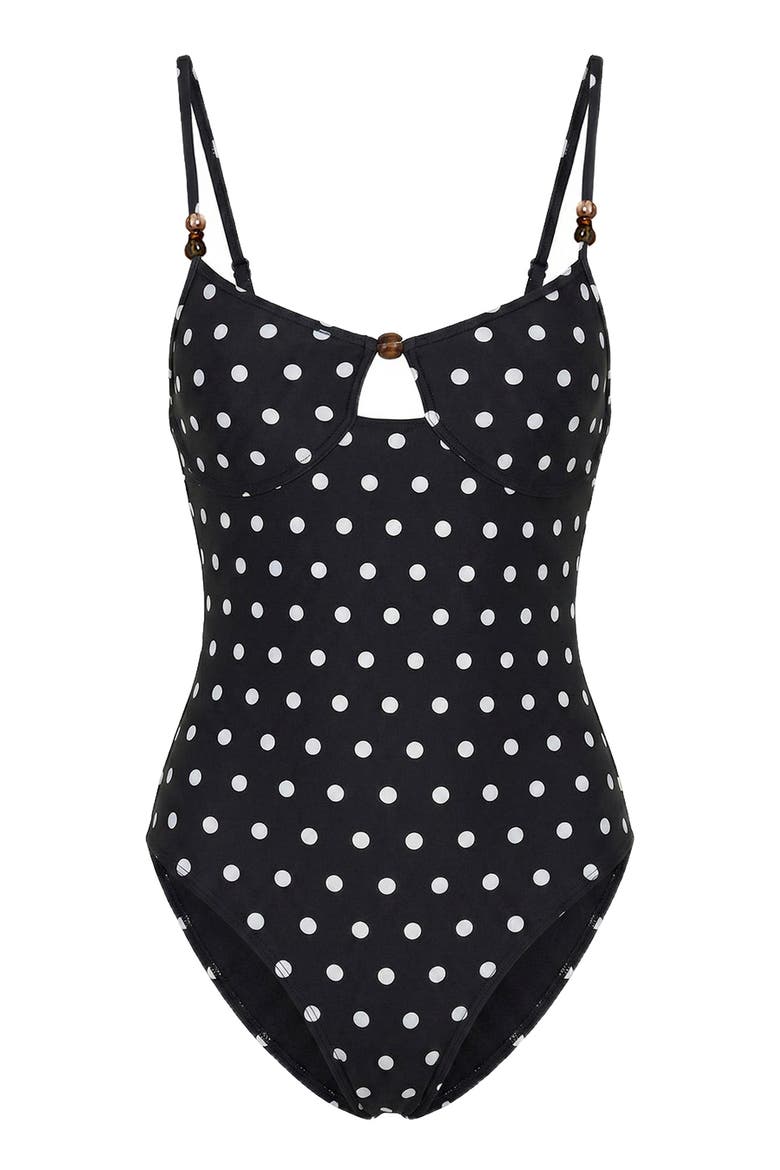 Anela One Piece Swim Suit, Alternate, color, Black / Ivory Polka Dot