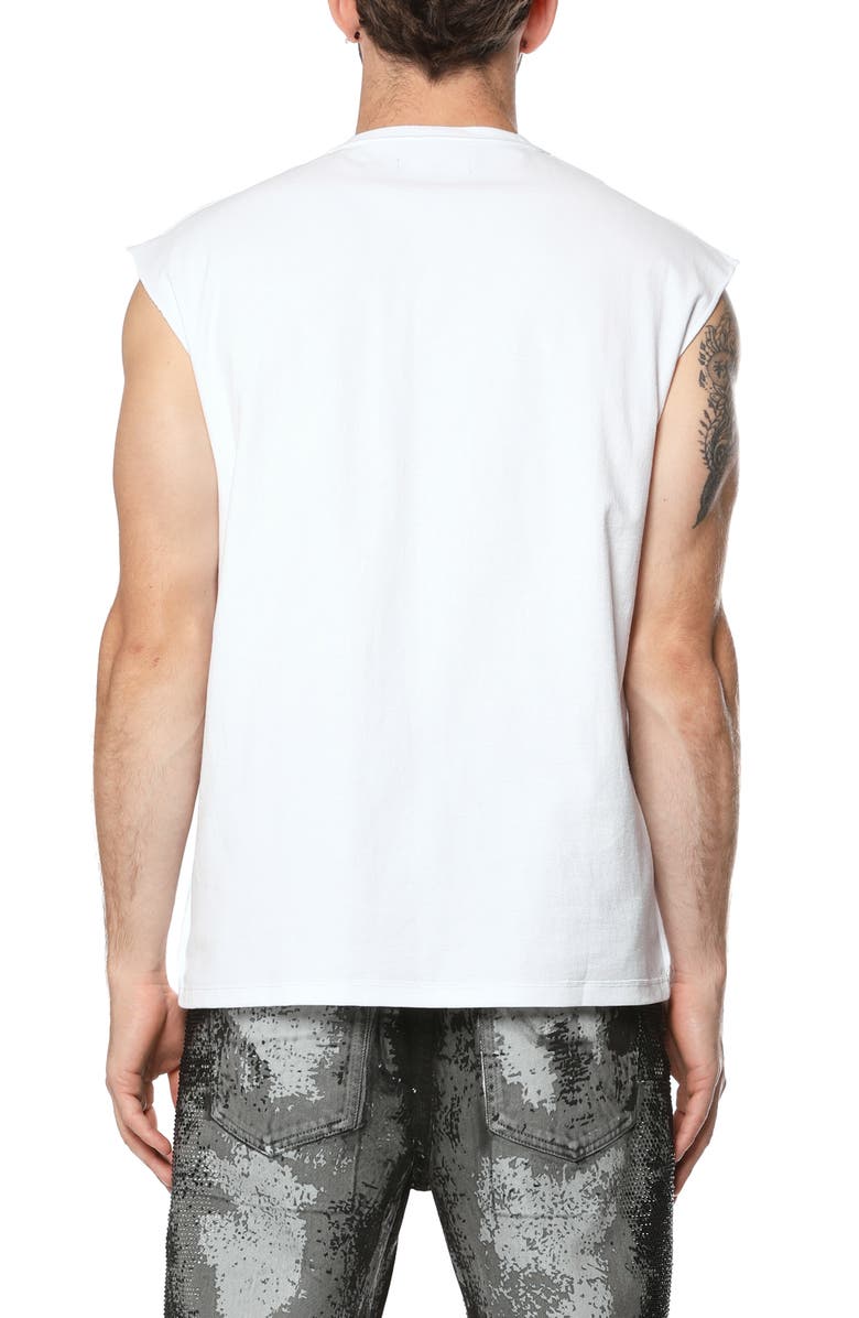 PURPLE BRAND Textured Sleeveless Cotton Graphic T-Shirt, Alternate, color, White