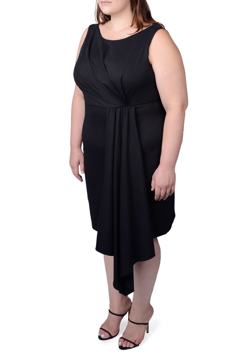 Adele Draped Asymmetric Sheath Dress, Alternate, color, BLACK