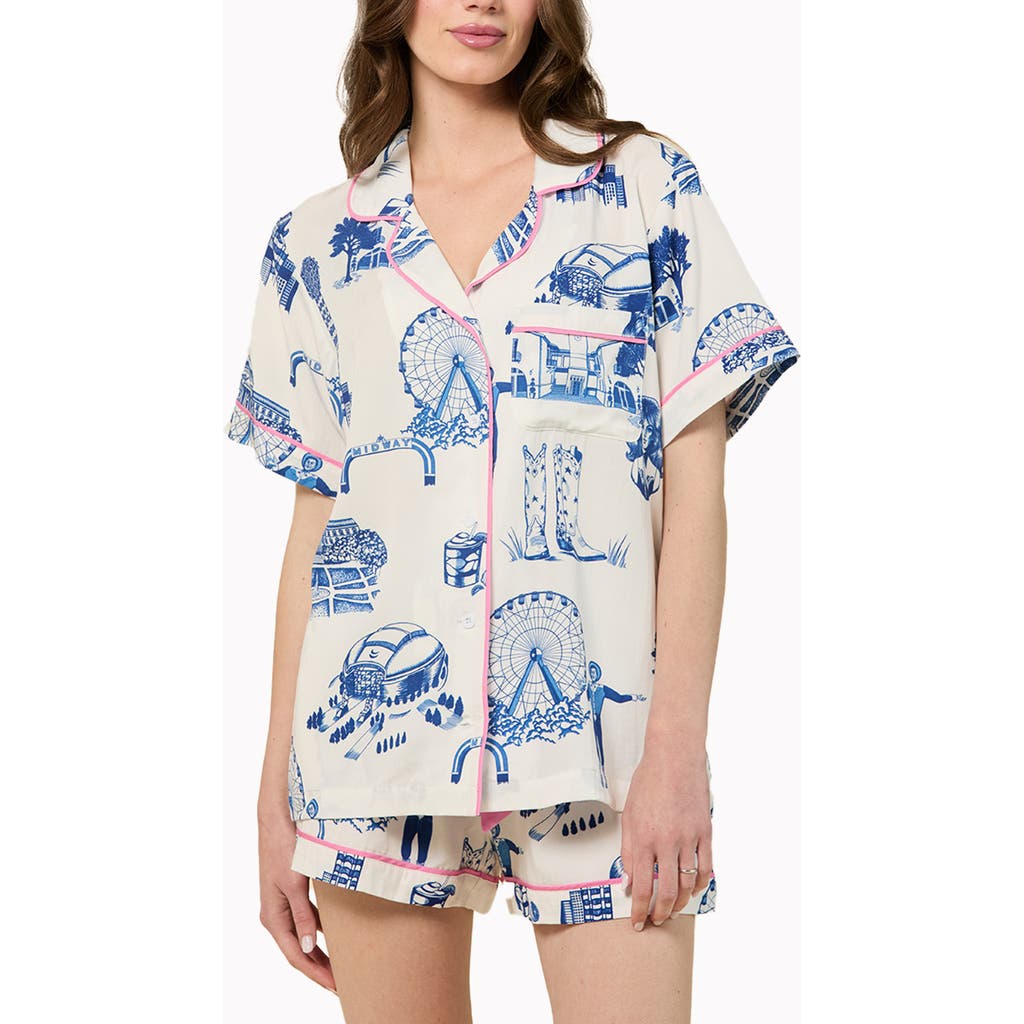 Katie Kime Dallas Toile Shorts Set In Blue