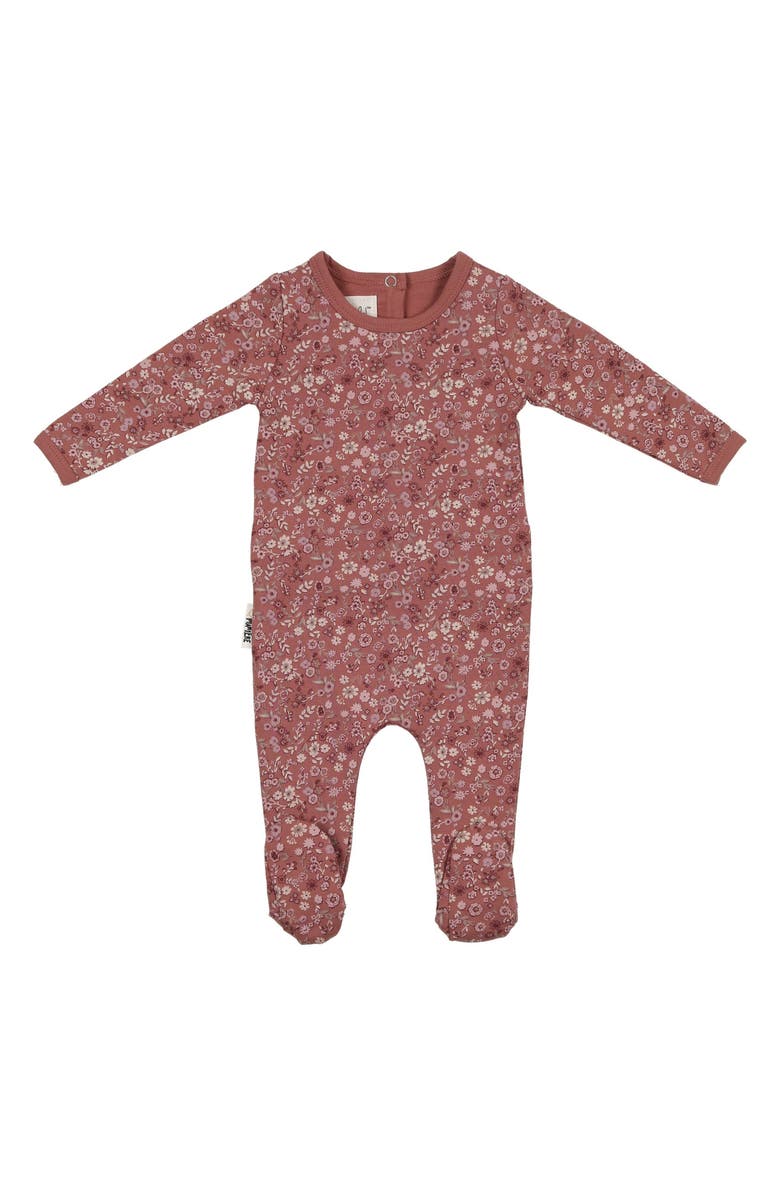 Manière Elegant Floral Cotton Blend Footie, Main, color, Rust